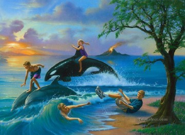 niños y delfines 26 Fantasía Pinturas al óleo